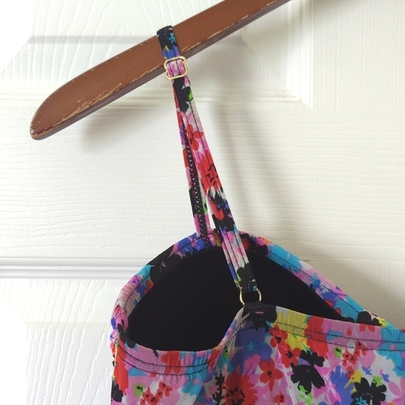 A Shore Fit Colorful Floral Mesh Sweetheart Neckline Padded Tankini Swim Top 12 - Picture 12 of 12